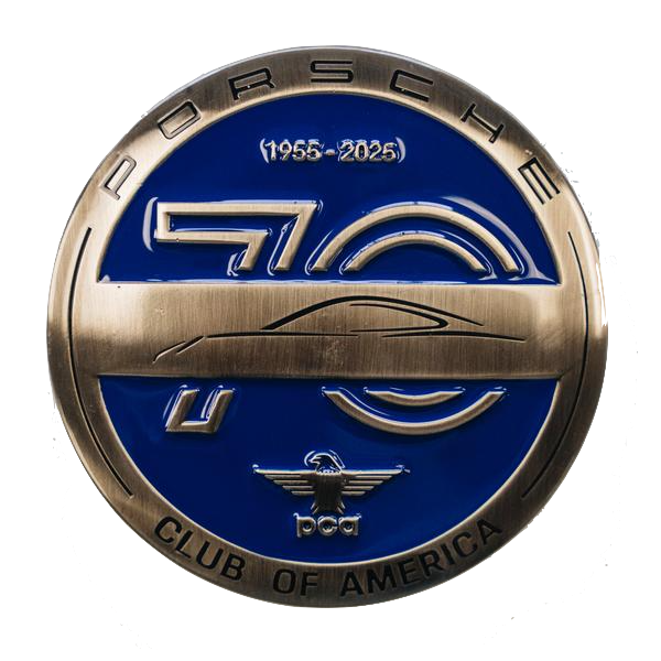 Porsche Club of America logo featuring the PCA crest with red, black, and blue design — representing the official Porsche enthusiast and sim racing community.
